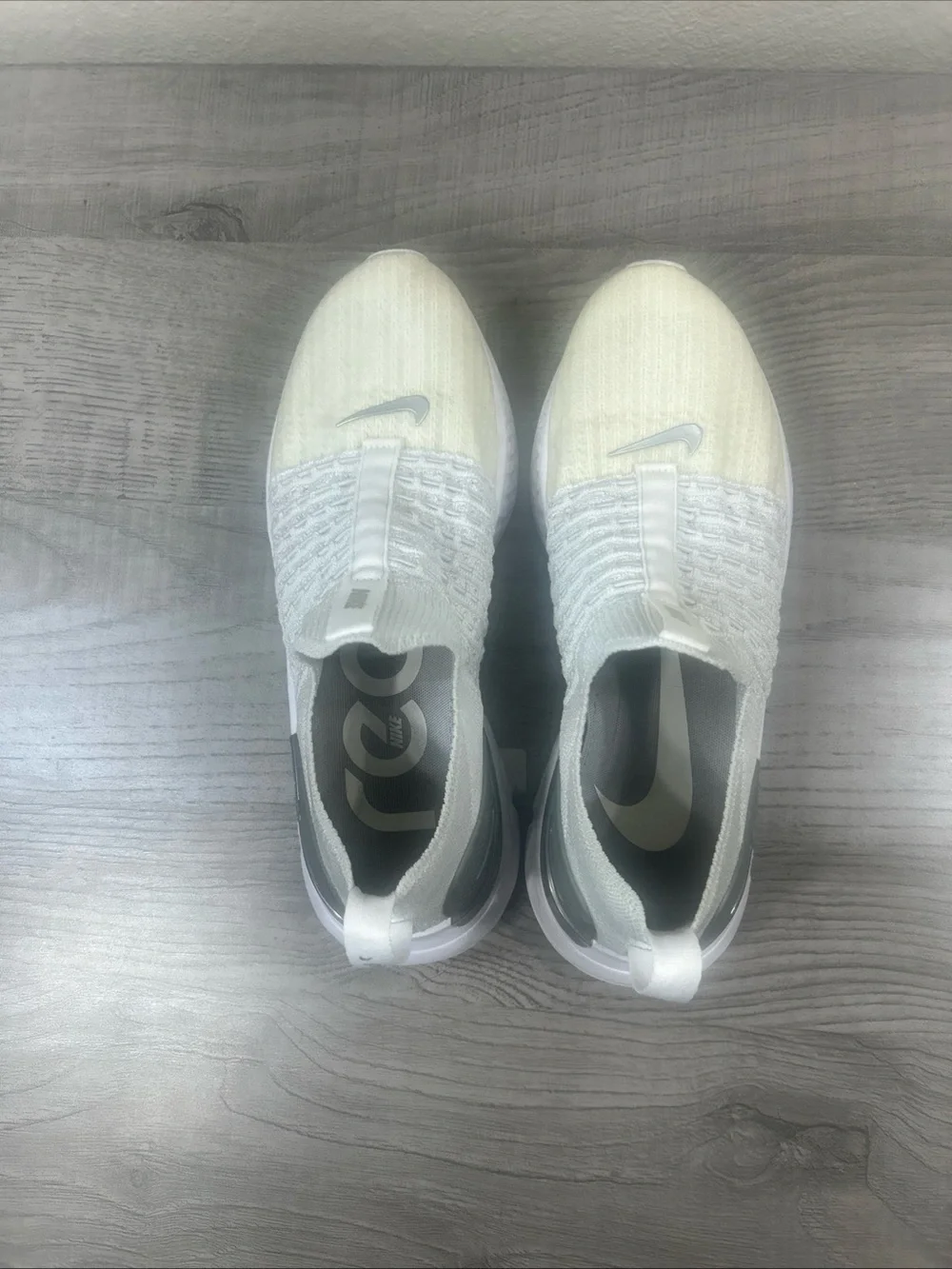 Nike Women’s White Knit Slip-On Sneakers with Gray Accents